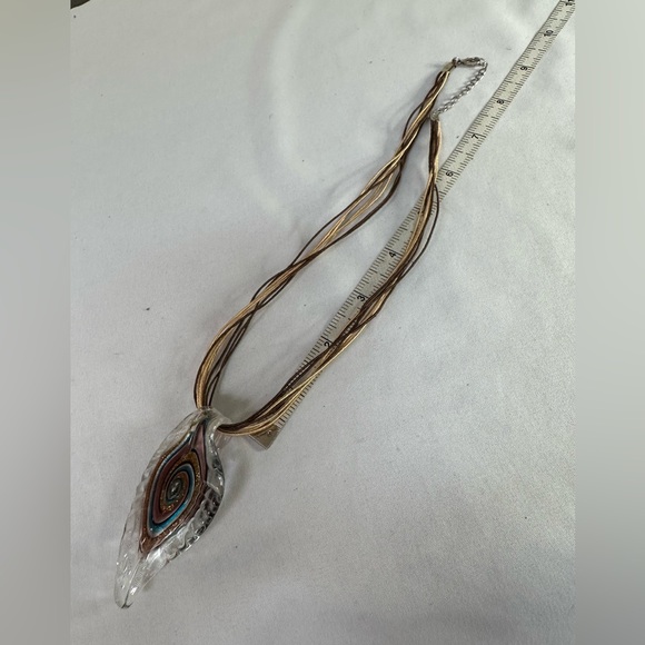 Large glass feather swirl pendant on corded necklace - Picture 5 of 7